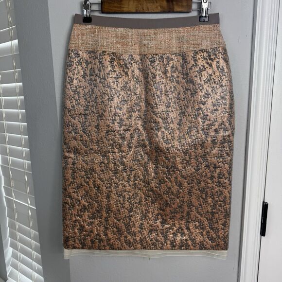Anthropologie Peter Som‎ Wool Blend Skirt Size 8 Lace Split Knee Length - Picture 1 of 10